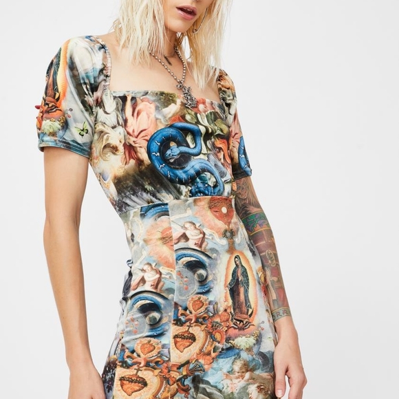 New Girl Order Dresses & Skirts - New Girl Order velvet babydoll dress with painting print